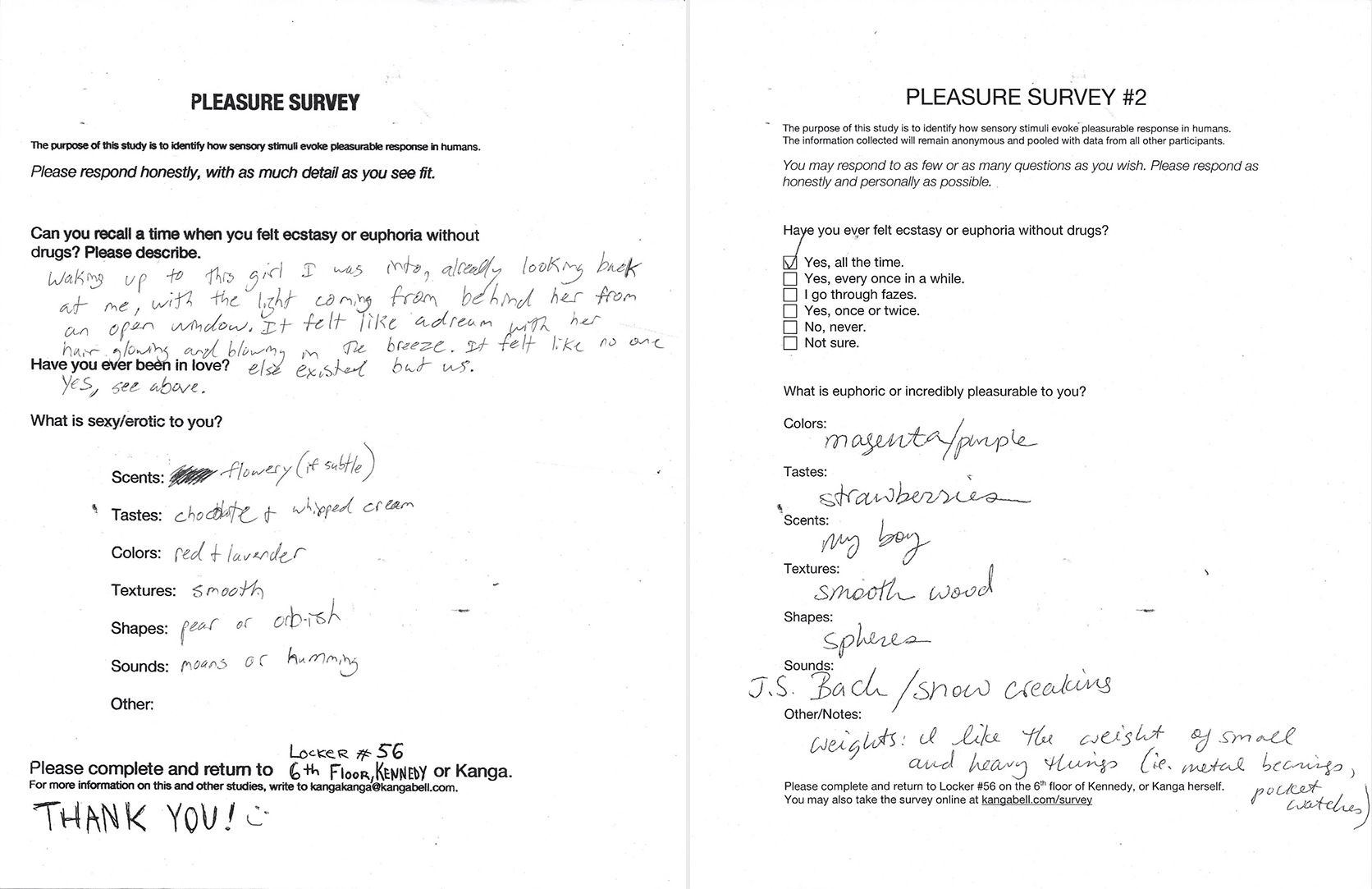 Scans of two forms, each filled out by hand by two different writers.